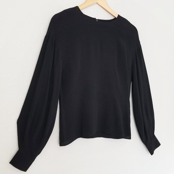 NEW & Other Stories Oversized Sleeve Blouse Black Size 4 Viscose Crepe Classic - Picture 16 of 16